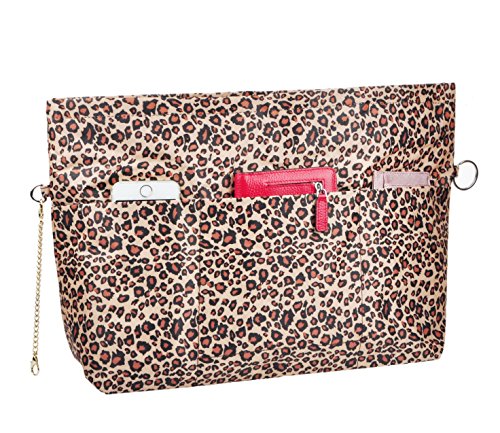 Vercord Handbag Purse Bag Insert Organizers Extra Thick Large Travel Handbag Organizer Leopard - color: Leopard