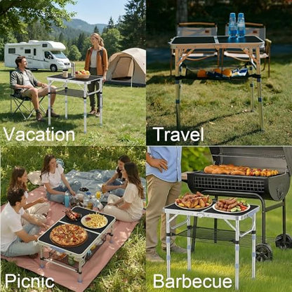 Small Folding Table Portable, 2FT Camping Pinic Table with 3 Adjustable Height, Aluminum Foldable Lightweight Patio Side Table with Carry Handle for Outdoor Hiking Camp BBQ Beach (Black) - color: Black