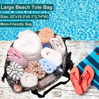 JIANYA Beach Bag Women Waterproof Sandproof Beach Tote Bags with Cooler Top Zipper Large Totes for Pool Travel Daily - color: *Leopard-3