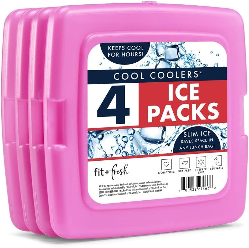 Cool Coolers by Fit & Fresh Slim Ice Packs, Quick Freeze Reusable Ice Packs for Lunch Boxes & Coolers, Long-Lasting, Space Saving Lunch Ice Packs, Purple 4PK - color: Purple (4 Pack)