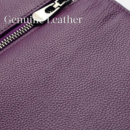 Bveyzi Ultra Slim Thin Leather RFID Blocking Credit Card Holder Bifold Clutch Wallets for Women - color: Purple