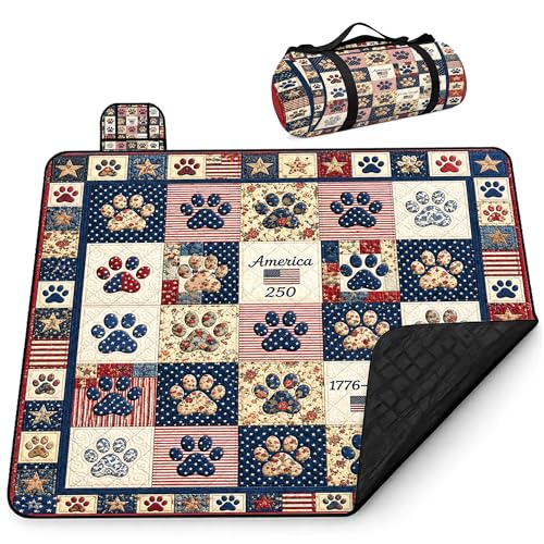 Personalized Waterproof Sandproof Beach Blanket 80''x80'', 3-Layer Foldable Picnic Blanket with Carry Strap, Camping Travel Outdoor Mat for Beach Park Hiking (Patriotic Anniversary) - color: Patriotic Anniversary