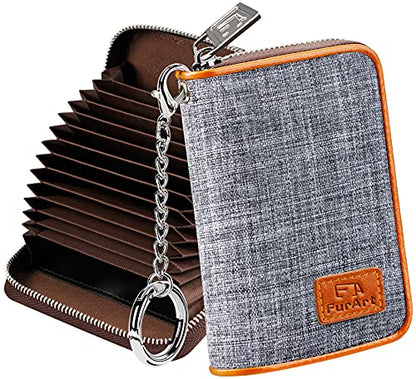 FurArt Zipper Wallet Women, RFID Blocking Credit Card Wallet, Business Card Holder, Compact Size KeyChain Wallet - color: Dark Gray