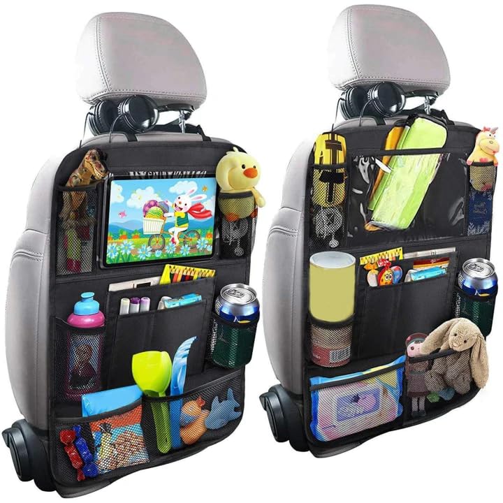 2 PCS Backseat Car Organizer With Clear 10" Tablet Holder And 10 Storage Pockets, Seat Back Protector, Car Organizer Back Seat for Family Road Trip Essentials Travel