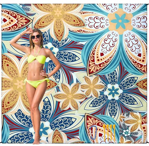 HIHOHO Beach Blanket Waterproof Sandproof Beach Mat for 1-8 Adults Quick Drying Durable Outdoor Picnic Mat for Beach Festival Travel Camping Hiking (Flourishing Blossom-R&GN, 79"×83"(4 Person)) - color: Flourishing Blossom-r&gn, size: 6'11" x 6'7"