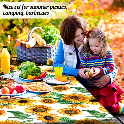 Boao 3 Pcs Vinyl Picnic Table Cover with Bench Cover 6 ft 30 x 72 Inch Waterproof Fitted Tablecloth Flannel Backing Rectangular Elastic Edged for Camping Outdoor Patio Travel(Sunflower) - color: Sunflower