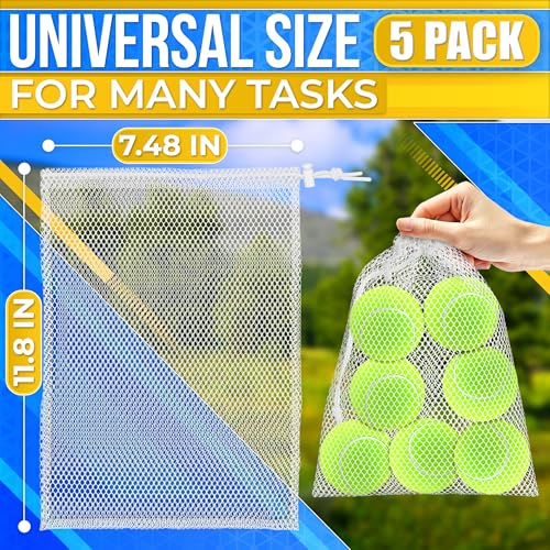 5 PCs Mesh Laundry Bags Drawstring – Small Mesh Bag White 11.8 x 7.48" – Multipurpose Nylon Net Bags with Tight Closure for Storing Balls, Clothes, Sports Gear at Gym, Beach, Laundry, & Travel Use - style: 5Pcs, White, S size