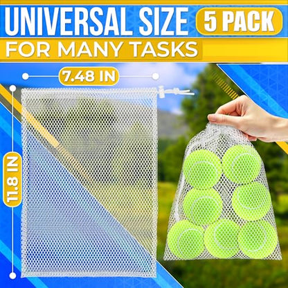 5 PCs Mesh Laundry Bags Drawstring – Small Mesh Bag White 11.8 x 7.48" – Multipurpose Nylon Net Bags with Tight Closure for Storing Balls, Clothes, Sports Gear at Gym, Beach, Laundry, & Travel Use - style: 5Pcs, White, S size