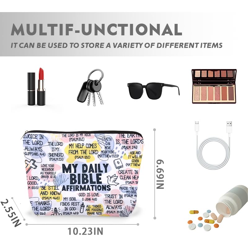 Motivational Christian Bible Verse Gifts for Women Girls Inspirational Makeup Cosmetic Bag Religious Confirmation Baptism Gifts for Christian Affirmation Scripture Toiletry Skincare Bags - color: Daily Bible