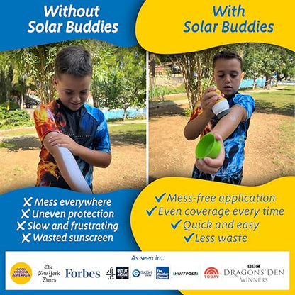 Solar Buddies Grab & Go Travel Bundle - Single Pink - Empty Refillable Applicator with Carabiner Clip & Brush - Roll-On Sponge for Lotion & Cream - 3.4oz (No Sunscreen Included) - color: Pink Single