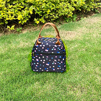 FlowFly Insulated Lunch Cooler Bag - Tote Organizer for Women/Men, Black Flower - color: Black Flower