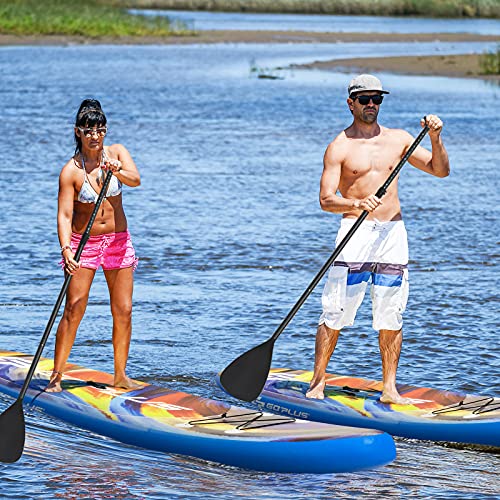 Goplus Inflatable Stand up Paddle Board, 10'/10.5'/11' SUP 6" Thick with Premium Accessories, Adjustable Aluminum Paddle, Leash, Carry Bag, Hand Pump, Removable Fin, ISUP for Adults - size: 11 FT, style: Multicolour