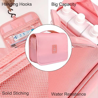 Hanging Travel Toiletry Bag for Women, Hanging Toiletry Bag with Multi-Pockets, Toiletry Bag for Traveling Easy Clean, Travel Organizer Pink - color: PInk