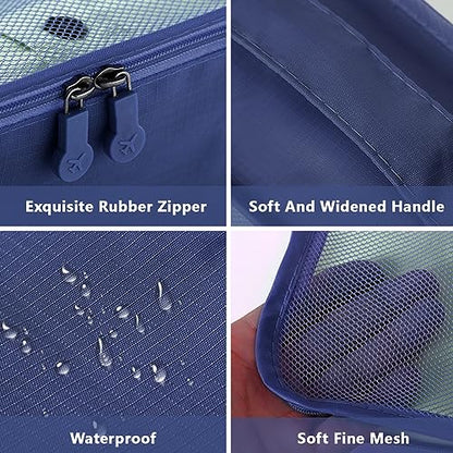 6 Set Packing Cubes for Travel Luggage Packing Bags Reusable Waterproof Suitcase Organizer Bags Set with Shoe Bag and Toiletry Bag (Navy Blue) - color: Navy Blue