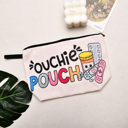 The Ouch Pouch Medicine First Aid Bag for Travel Camping Toiletry Bags with Zipper First Aid Kit Meds Storage Bag Funny Ouchie Pouch for Daughter Friend Birthday Christmas Gifts for Women Men - style: Ouchie Pouch