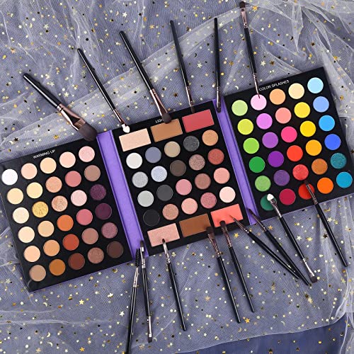 UCANBE Eyeshadow Palette with 15Pcs Brushes Makeup Set, Pigmented 86 Colors Make Up Sets Valentine's Day Gift, Matte Shimmer Glitter Eye Shadow Pallet Highlighter Contour Blush Powder Brush Beauty Kit - color: Palette B + Black Brush