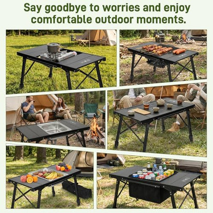 Folding IGT Camping Table, Outdoor Cooking Camp Tables Portable Foldable, Ultra-Lightweight Metal Foldable Camping Table with Carry Bag for Car Camping, Picnics, RV Travel, and BBQ