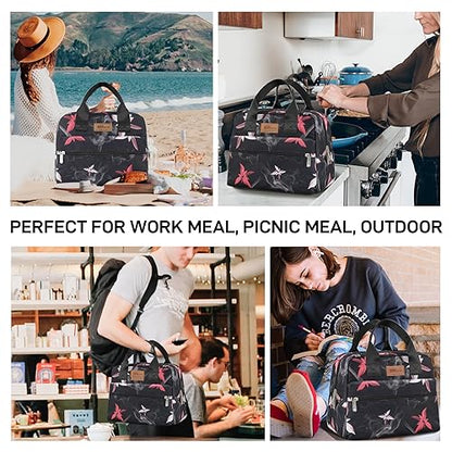 HOMESPON Insulated Lunch Bag for Women Men Lunch Box Cooler Lunch Tote for Work Picnic (Pink Flowers) - color: Pink Flowers