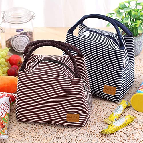 2PCS Lunch Bags 2PCS Reusable Lunch Tote Bags Portable Lunch Cooler Bag Lunch Holder Insulated Lunch Box Bag for Picnic Office Beach (Blue+Brown) - color: Blue+Brown
