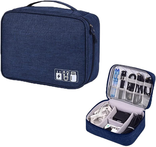 Electronic Accessories Organizer, Portable Travel Cable Storage Bag Tech Pouch with Adjustable Compartments Water-Resistant Handbag for Smart Device Cords Chargers Hard Drives Gadgets - color: 2089 Navy