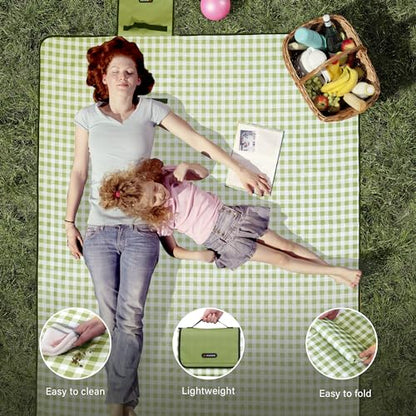 HX&OD Picnic Blanket Outdoor Extra Large Picnic Mat 80"X60" Camping Blanket Beach Blanket Foldable Waterproof Sand Mat Hiking Travel Family Concerts(Green) - color: Green, size: 80”x 60”