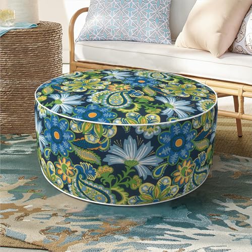 DYTXIII Inflatable Ottoman Stool D21 xH9 for Outdoor/Indoor Use, Water Repellent Patio Foot Rest with Portable Handle,Round Pouf Ottoman Suitable for Garden,Deck and Camping-Flower Child - color: Flower Child, size: 21"D x 21"W x 9"H