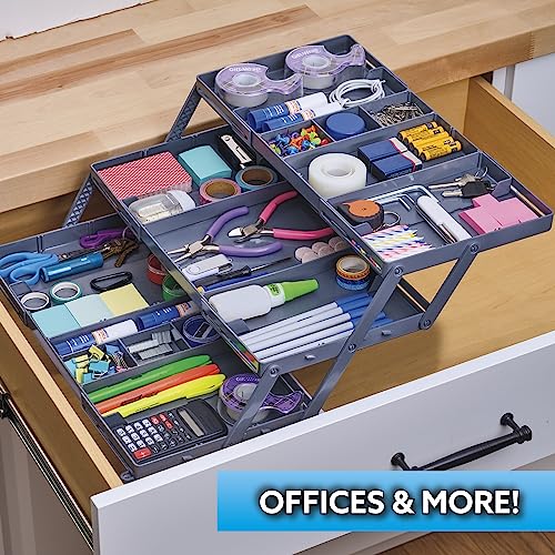 Ontel Smart Drawer Organizer - Multi-level Jewelry Holder, Cosmetics Organizer, or Office Drawer Organizer with Adjustable Dividers for Organization and Storage, Fits Drawers 9.5"W x 7.5"L x 2.75"D - style: Smart Drawer