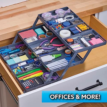 Ontel Smart Drawer Organizer - Multi-level Jewelry Holder, Cosmetics Organizer, or Office Drawer Organizer with Adjustable Dividers for Organization and Storage, Fits Drawers 9.5"W x 7.5"L x 2.75"D - style: Smart Drawer