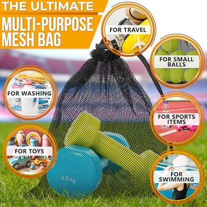 5Pcs Small Mesh Bags Drawstring Black Nylon – 11.8x7.48" Secure Cinch-Top, Mesh Bag for Tennis, Pickleball, Golf, Travel, Beach, Sports Equipment, and Mushroom Foraging – Quick-Dry and Tear-Resistant - style: Mesh Bags