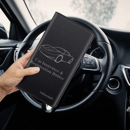 Valardoh Premium Car Registration and Insurance Card Holder, Car Document Holder for Cards, Driver License & other Essential Documents (Black) - color: Black
