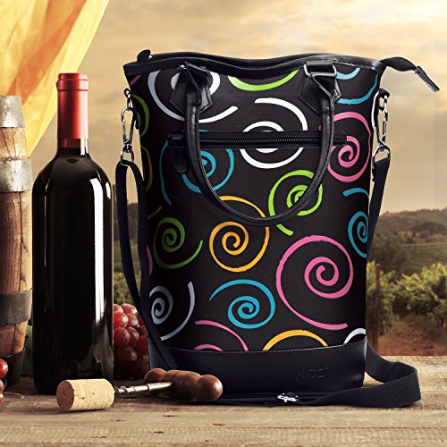Tirrinia Insulated Wine Gift carrier Tote - Travel Padded 2 Bottle Wine/Champagne Cooler Bag with Handle and Adjustable Shoulder Strap, Great Wine Lover Gift, SPIRAL - color: Spiral