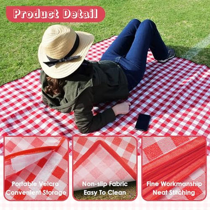 Portable Picnic Blanket, Waterproof Sandproof Foldable Outdoor Mat with Handle for Beach, Camping, Hiking, Travel, and Family Concerts, Red - color: Red