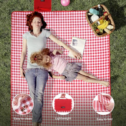 HX&OD Picnic Blanket Outdoor Extra Large Picnic Mat 80"X60" Camping Blanket Beach Blanket Foldable Waterproof Sand Mat Hiking Travel Family Concerts(Red) - color: Red, size: 80”x 60”