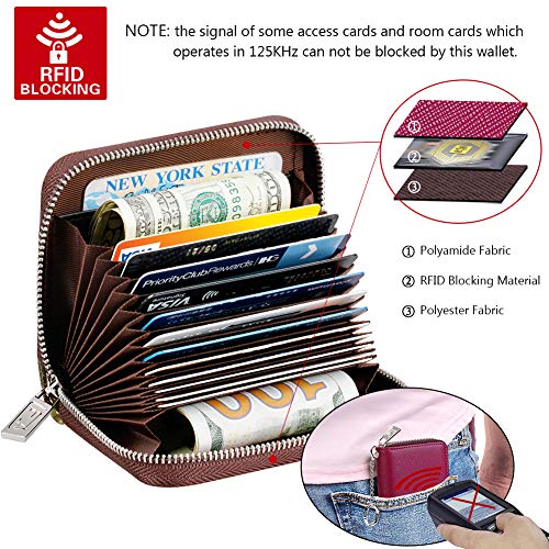 FurArt Zipper Wallet Women, RFID Blocking Credit Card Wallet, Business Card Holder, Compact Size KeyChain Wallet - color: Burgundy