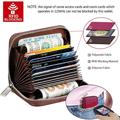 FurArt Zipper Wallet Women, RFID Blocking Credit Card Wallet, Business Card Holder, Compact Size KeyChain Wallet - color: Burgundy