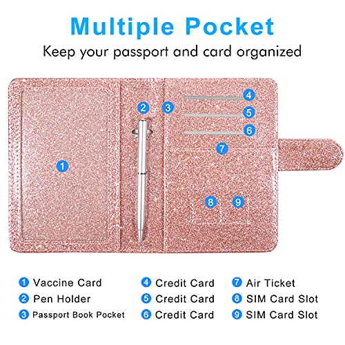 ACdream Unisex Faux Leather Passport and Vaccine Card Holder, Glitter Rose, RFID Blocking, 20 x 3.5 x 2.5 in - color: AB - Glitter Rose