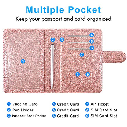 ACdream Unisex Faux Leather Passport and Vaccine Card Holder, Glitter Rose, RFID Blocking, 20 x 3.5 x 2.5 in - color: AB - Glitter Rose