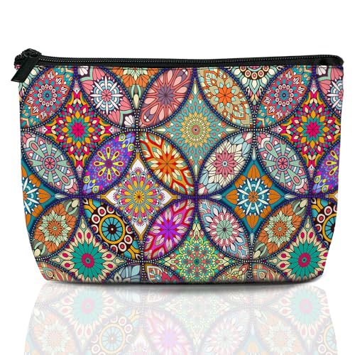 Boho Mandala Travel Makeup Bag,Vintage Flower Cosmetic Bags Small Waterproof Zipper Women Purse Mini Portable Traveling Organizer Pouch for Ladies Thanksgiving Gifts - color: Boho Mandala