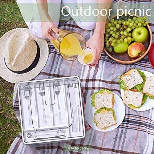 Utensil Holder for Countertop with Lid, Plastic Silverware Tray for Drawer, 5 Compartments Flatware Organizer, White - color: White