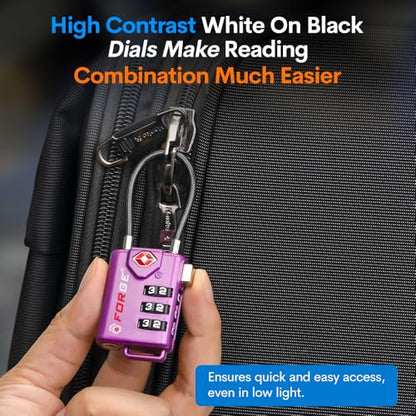 Forge TSA Approved Luggage Locks, Re-settable Combination with Alloy Body (Dark Purple 4 Locks) - color: Purple4PK