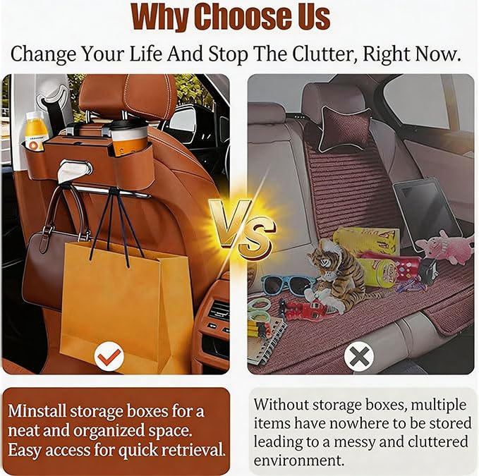 Backseat Car Organizers,4 in 1 Multifunctional Car Back Seat Storage Box with Drink Cup Holder Tissue Box, for Hold Phone,Snacks, Drinks, Handbag (LightBrown) - color: LightBrown