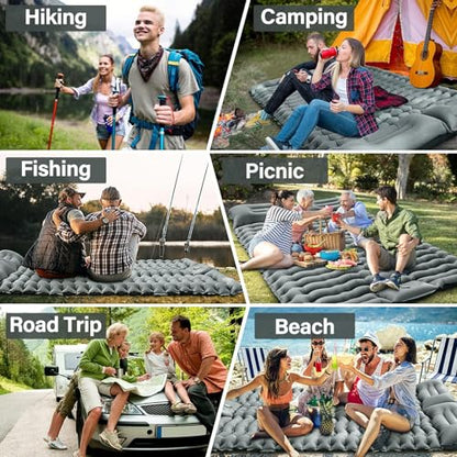 Yuzonc Double Camping Sleeping Pad – 4" Ultra-Thick Foot-Pump Design, Lightweight 2-Person Inflatable Sleeping Mat with Pillow for Backpacking, Hiking, Travel, Tent – Gray - color: Grey
