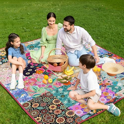 Supfitness Extra Large Picnic Blankets Waterproof Foldable (60 "x 80") Beach Blanket Waterproof Sandproof,3-Layer Thicking Mat Outdoor Packable Camping Blanket - color: Flower, size: 60x80in