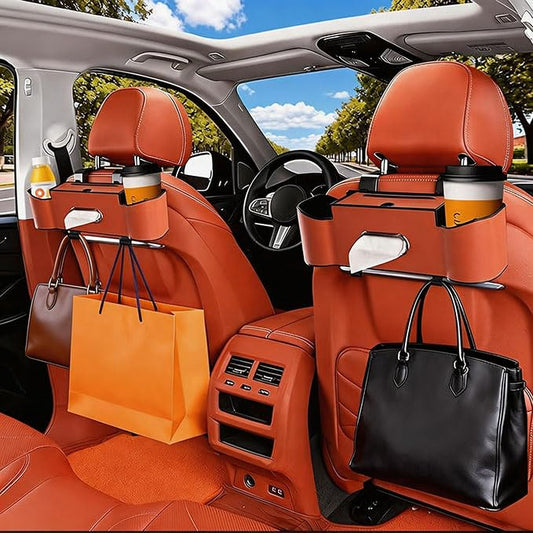Backseat Car Organizer,4 in 1 Multifunctional Car Back Seat Storage Box with Drink Cup Holder Tissue Box, for Hold Phone,Snacks, Drinks, Handbag (Orange) - color: Orange