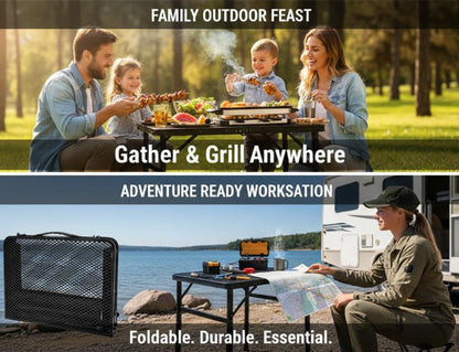 Portable Folding Camping Grill Table Adjustable Height, Lightweight Aluminum Outdoor BBQ Picnic Table, Foldable Cooking Prep Table for Camping, Tailgating, Beach, RV, Backyard, Patio - size: Medium