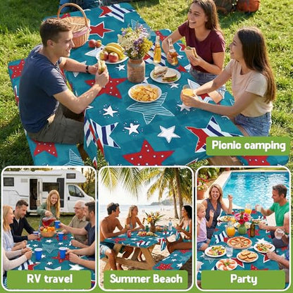 Picnic Table Cover with Bench Covers Camping Essentials Waterproof Windproof Fitted Tables and Seats Set Patio Outdoor Must Haves Stuff Tablecloth Kit Rv Owner Camper Overlanding Activities Gadgets - color: Blue Stars, size: 72in