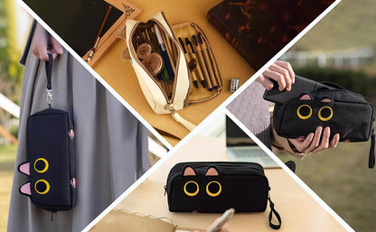 Hongdian Large Capacity Pencil Case, 3D Cat Pen Bags Pencil Pouch Organizer for Office College School - color: Black