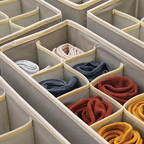 DIOMMELL Set of 6 Foldable Cloth Storage Box Closet Dresser Drawer Organizer Fabric Baskets Bins Containers Divider for Clothes Underwear Socks Lingerie Clothing, Grey 00-0600 - color: Light Grey