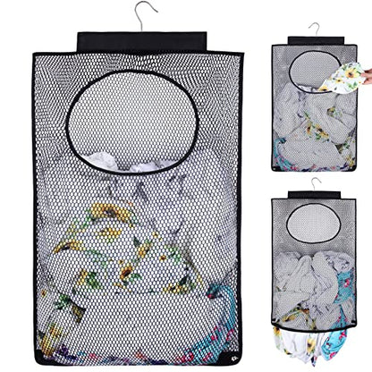 Breathable Mesh Laundry Hamper, Bringing Hooks Foldable Hanging Shower Caddy, Fast Drying Portable Space Saving Storage Bag, Applied to College Dorm Rooms, Gym, Swimming and RV Travel (Black) - color: Black