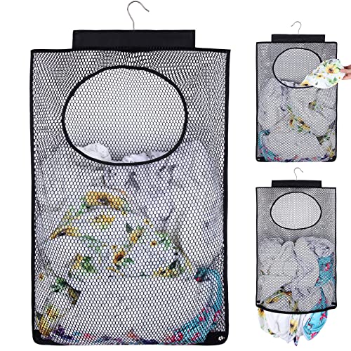 Breathable Mesh Laundry Hamper, Bringing Hooks Foldable Hanging Shower Caddy, Fast Drying Portable Space Saving Storage Bag, Applied to College Dorm Rooms, Gym, Swimming and RV Travel (Black) - color: Black